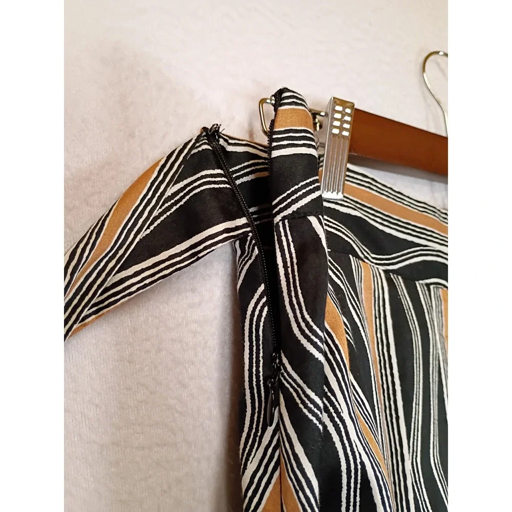 Mod Geometric Ann Taylor Factory Women 6 Black Wavy Stripe A-Line Midi Skirt